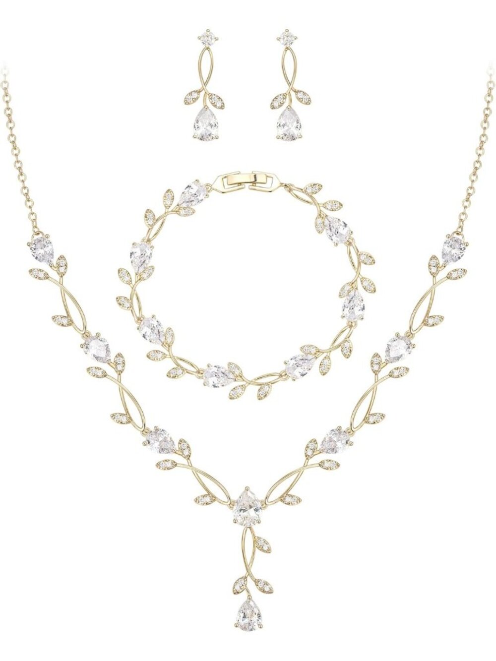 Elegant Pearl & Cubic Zirconia Leaf Bridal Jewelry Set for Women, Wedding